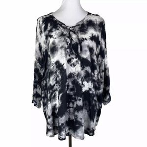 a.n.a. Top Tie-Dyed Boho Tunic Top Lace Up Neckline Sz. 1X